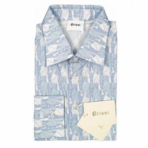 NEW $675 Brioni Fine Cotton Shirt!  XL  Blue & White Statue of Liberty Design